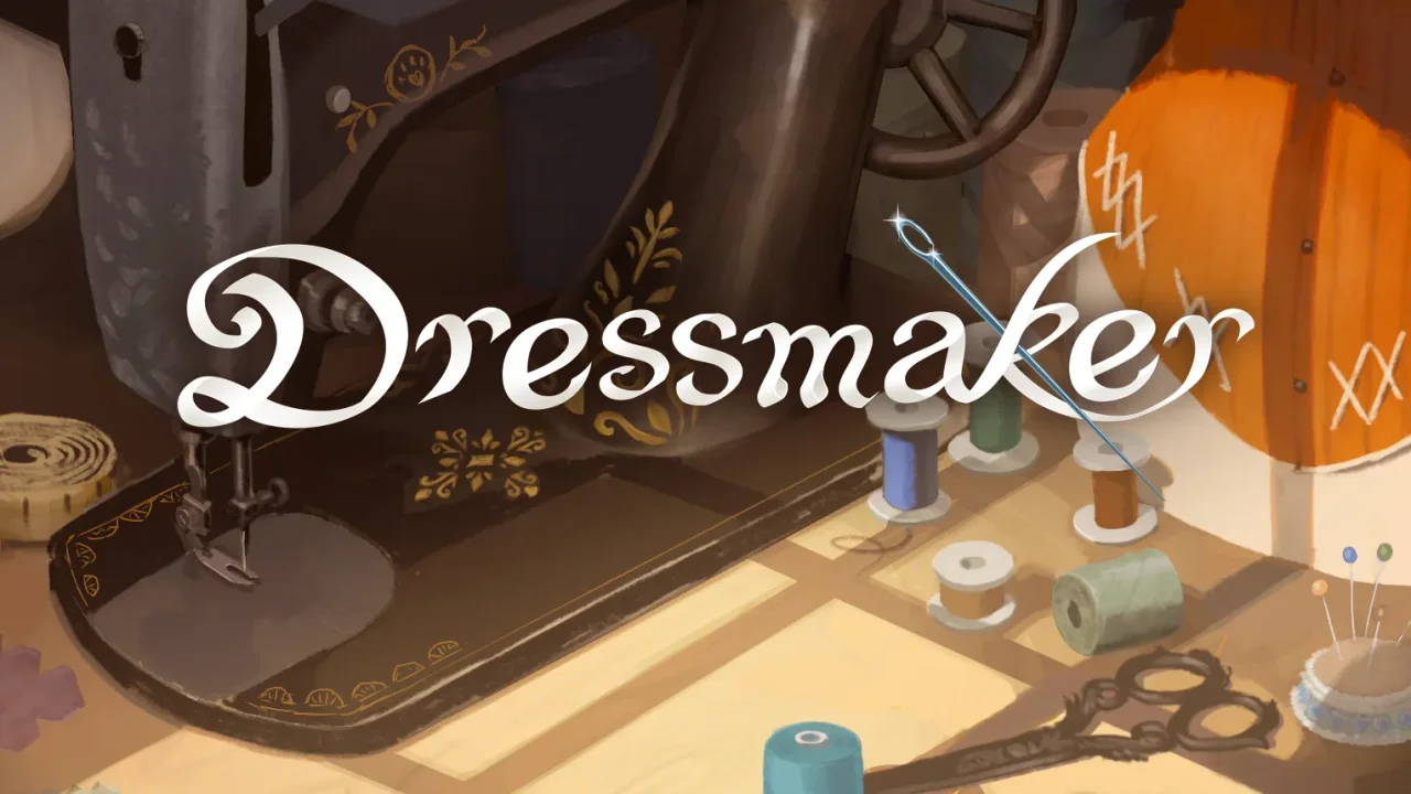 Dressmaker official artwork, with sewing tools in a sunlit workshop
