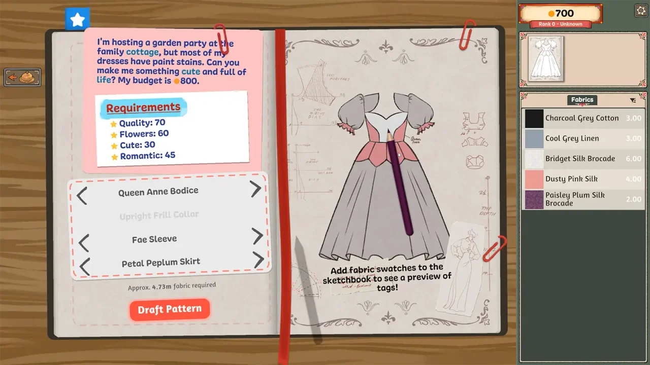Dressmaker sketchbook with separate bodice, sleeve and skirt selections