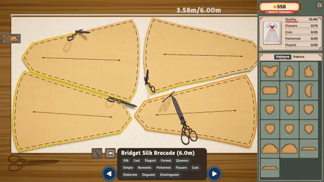 Cutting fabric, grain & missing pattern pieces in the game workshop